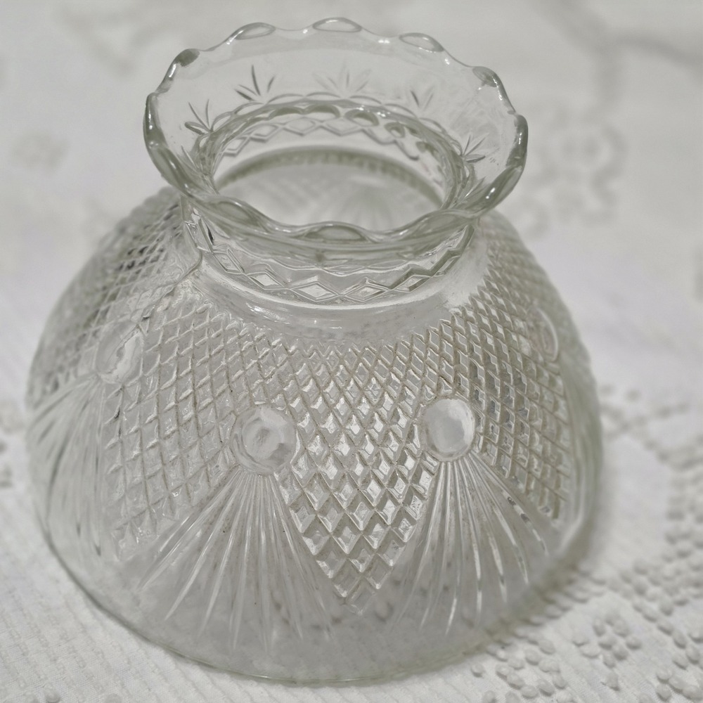 Vintage Ruffle Top Cut Crystal Lamp Shade Replacement Diamond Pattern Elegant